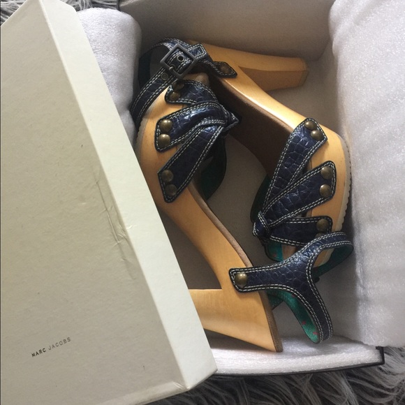 Marc Jacobs Denim Leather Platform Sandals - Picture 5 of 6